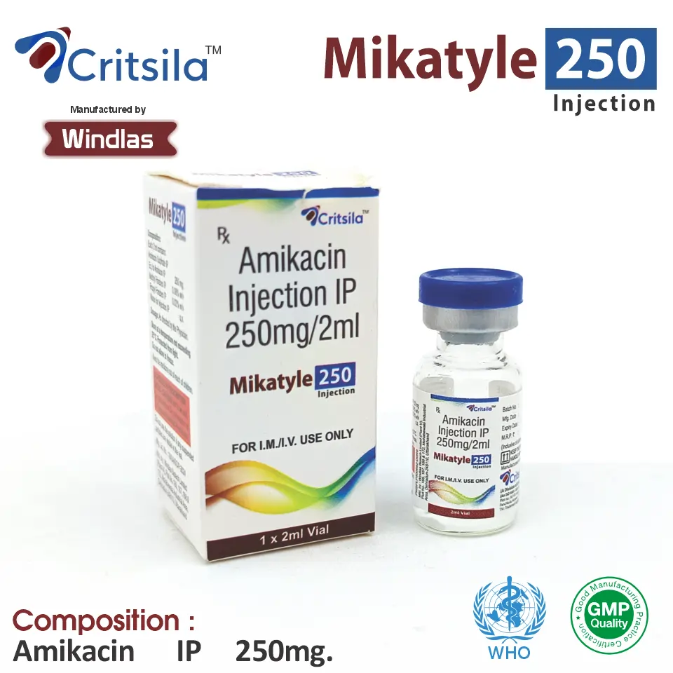 Amikacin (250mg) Injection at Best Price in PCD Pharma Franchise for Antibiotic Use and Bacterial Infection Treatment.
